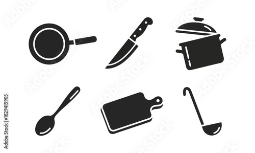 Kitchen utensil silhouettes set cooking tools vector illustration