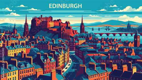 Edinburgh Cityscape Illustration A Vibrant European Capital Scene