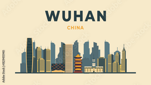 Wuhan city travel flat illustration
