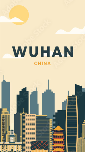 Wuhan city travel flat illustration