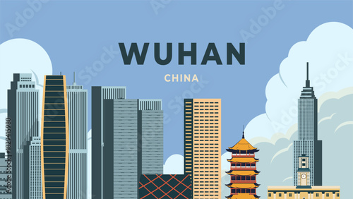 Wuhan city travel flat illustration
