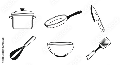 Kitchen utensils illustration white on transparent background
