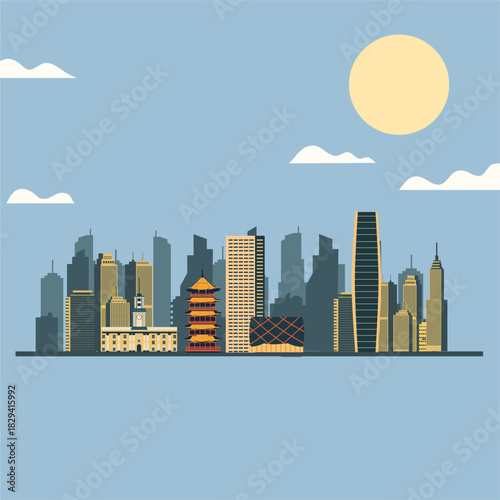 Wuhan city travel flat illustration