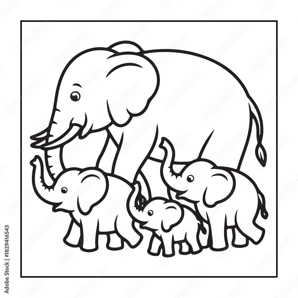 Fototapeta premium Kids-friendly group of animals set black and white coloring pages.
