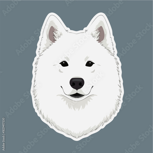 Cute Samoyed Dog Head Sticker Graphic Mascot Illustration
