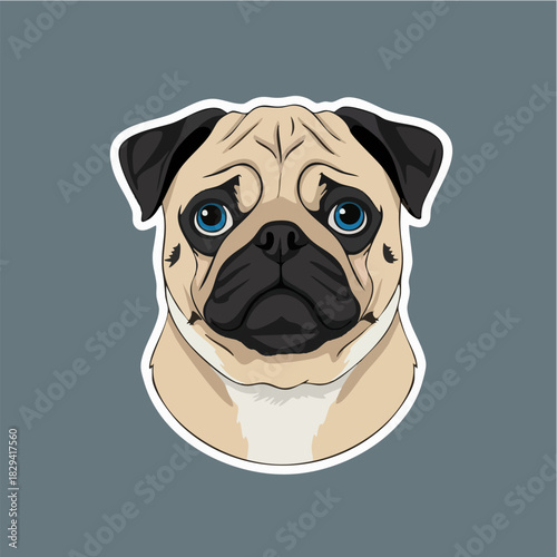 Cute Pug Dog Head Illustration Sticker Design