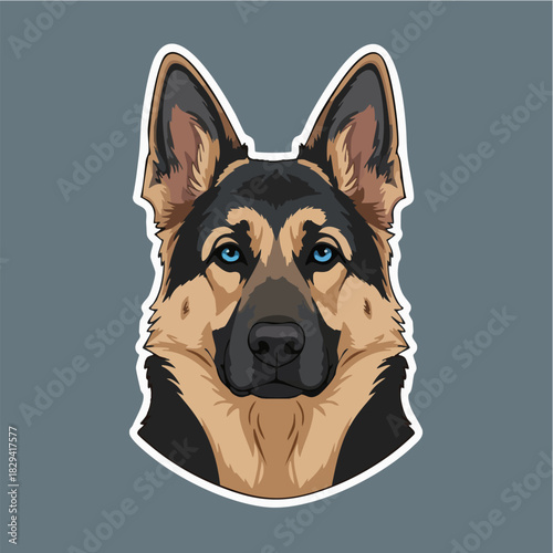 German Shepherd Dog Head Sticker Illustration with Blue Eyes