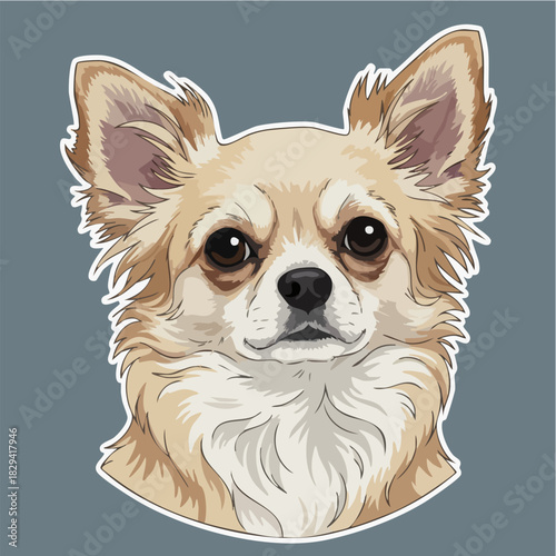 Adorable Long-Haired Chihuahua Dog Head Vector Illustration