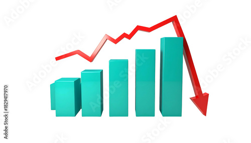 3D turquoise bar graph showing decline, overlaid with a descending red line and arrow on black Free Download 3D turquoise bar graph showing decline, overlaid with a descending red line and arrow on black - GFXLoad