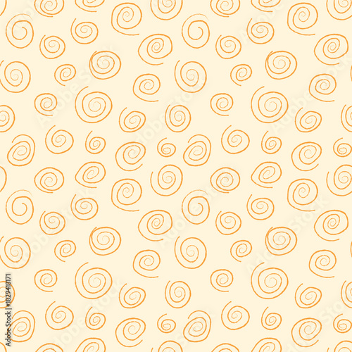 A vector seamless retro pattern with hand-drawn spiral circles on a warm background. Suitable for printing, packaging, wallpaper, textiles, and design.