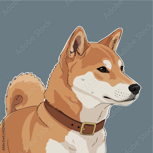 Shiba Inu Dog Head Profile Illustration with Collar