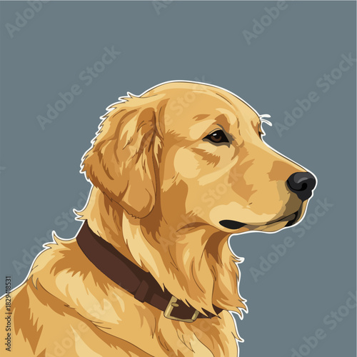 Detailed Vector Illustration of Golden Retriever Dog Profile