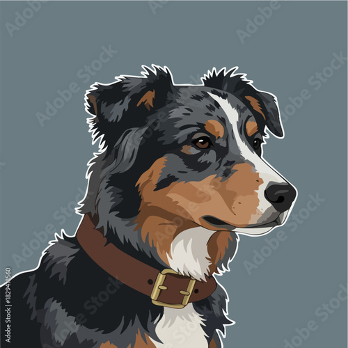 Australian Shepherd Dog Portrait Illustration on Solid Background
