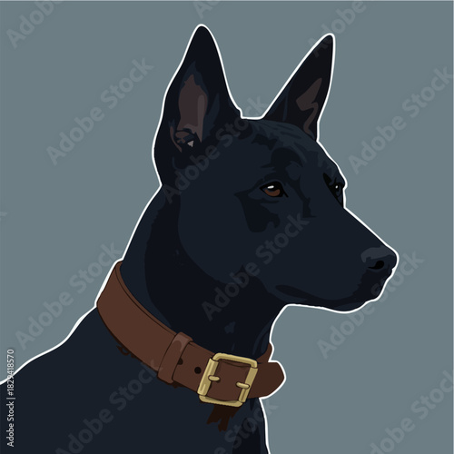 Black Doberman Vector Illustration with Leather Collar