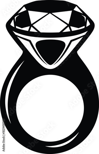 Bold Christmas black silhouette icon of a diamond engagement ring on a white background wedding jewelry