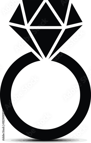 Christmas Black silhouette icon of a diamond engagement ring with a subtle shadow on a white background jewelry