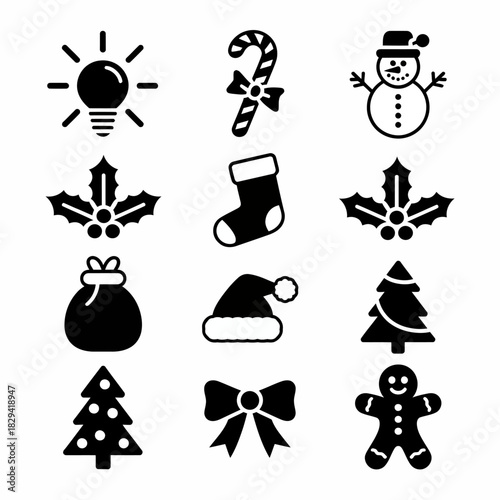 Collection of Christmas icons on white background. Vector