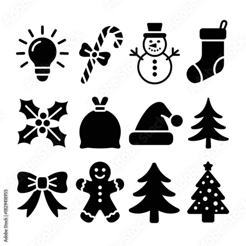 Collection of Christmas icons on white background. Vector