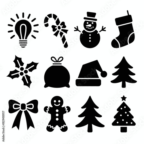 Collection of Christmas icons on white background. Vector