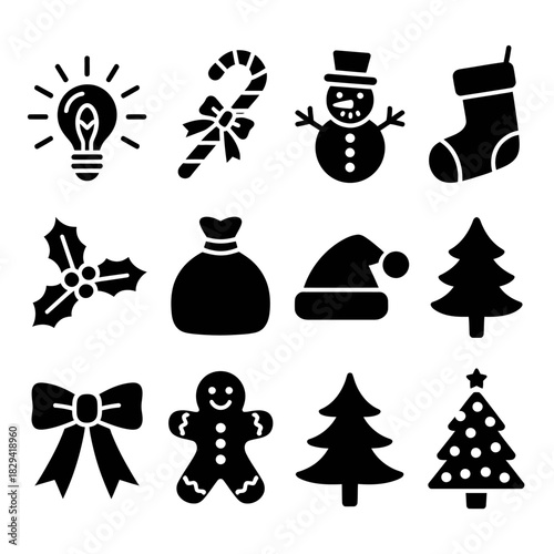 Collection of Christmas icons on white background. Vector