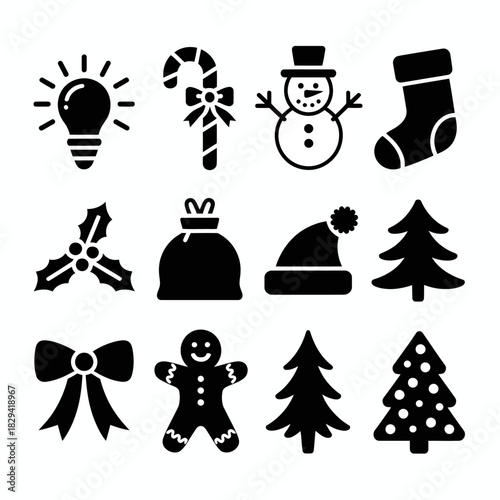 Collection of Christmas icons on white background. Vector