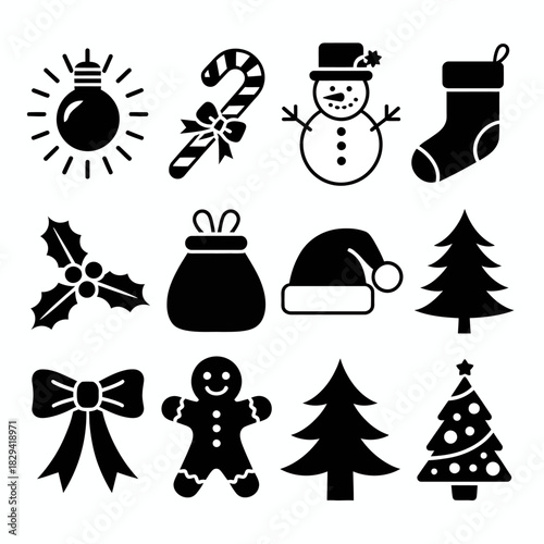 Collection of Christmas icons on white background. Vector