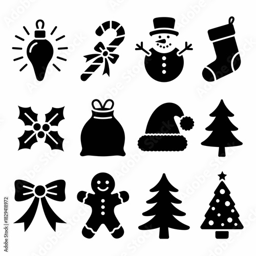Collection of Christmas icons on white background. Vector