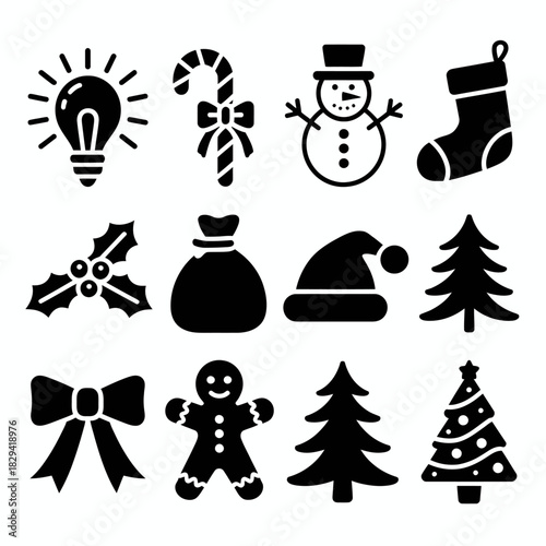 Collection of Christmas icons on white background. Vector