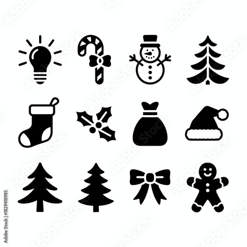 Collection of Christmas icons on white background. Vector