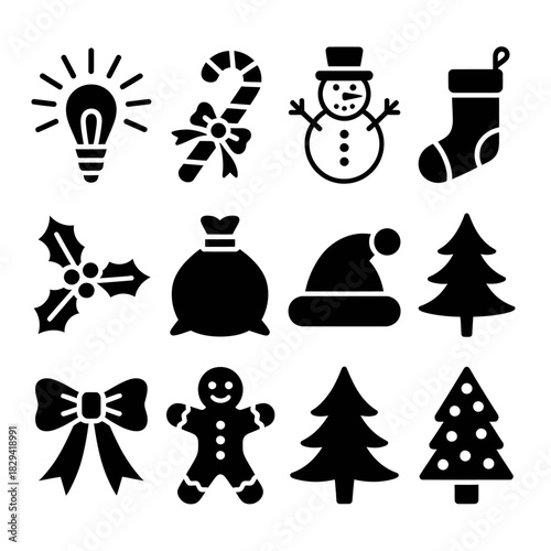 Collection of Christmas icons on white background. Vector
