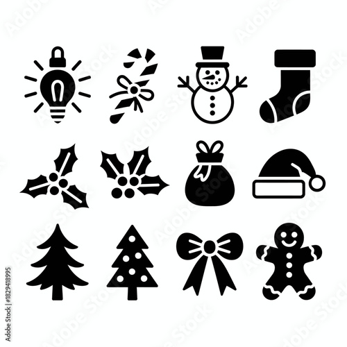 Collection of Christmas icons on white background. Vector