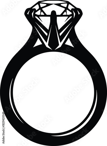 Christmas Black Silhouette Of A Diamond Engagement Ring On White Background wedding jewelry