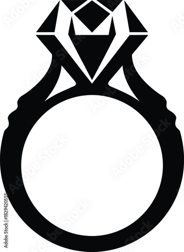 Christmas Black silhouette of a diamond engagement ring with a faceted gemstone and ornate band jewelry wedding