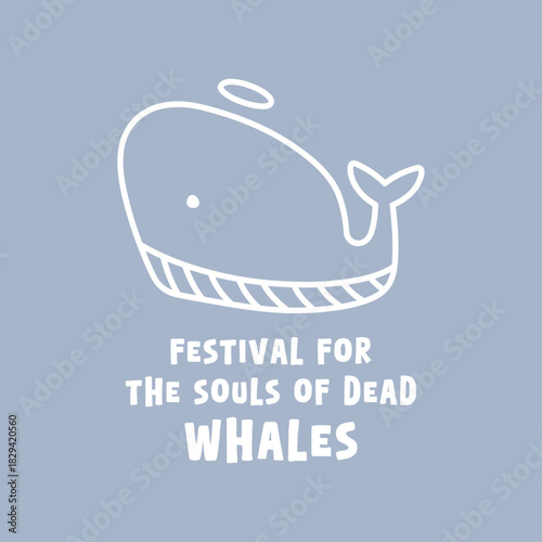 Festival for the Souls of Dead Whales. December. Flat design vector. Banner, card, background.