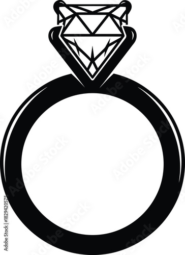 Christmas Black Silhouette Of A Diamond Engagement Ring With A Square Cut Gemstone jewelry