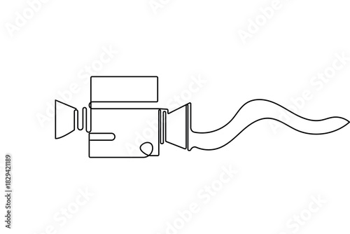 Video recording camera continuous one line drawing in minimalist style isolate outline vector illustration art

