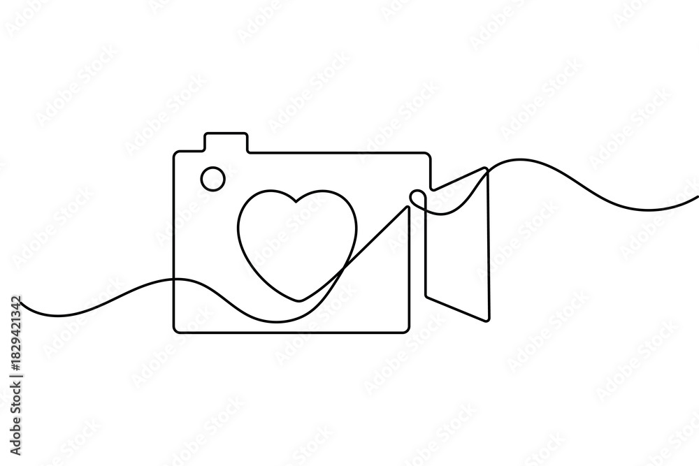 Obraz premium Video recording camera continuous one line drawing in minimalist style isolate outline vector illustration art 