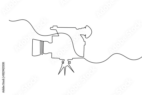 Video recording camera continuous one line drawing in minimalist style isolate outline vector illustration art

