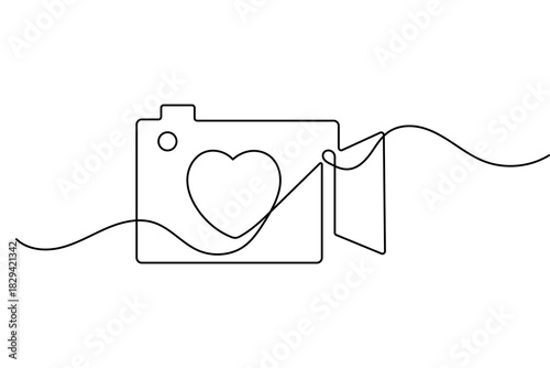 Video recording camera continuous one line drawing in minimalist style isolate outline vector illustration art
