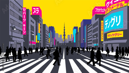 Tokyo Crossing Urban Silhouette Landscape