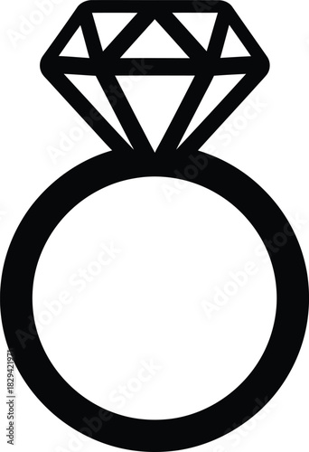 Simple Christmas black outline icon of a diamond engagement ring on a white background jewelry symbol