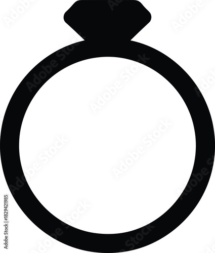 Simple Christmas black ring with a single faceted diamond on a white background illustration