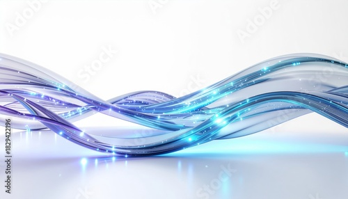Blue and purple flowing waves with glittering particles on a white background