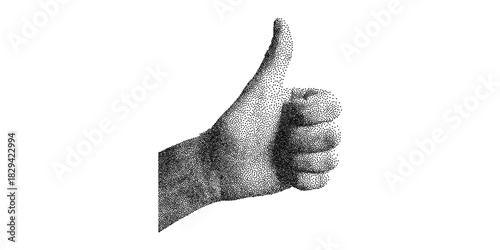Thumbs up gesture in stippled style conveying approval, agreement, and positivity, perfect for presentations, feedback, and user interface design