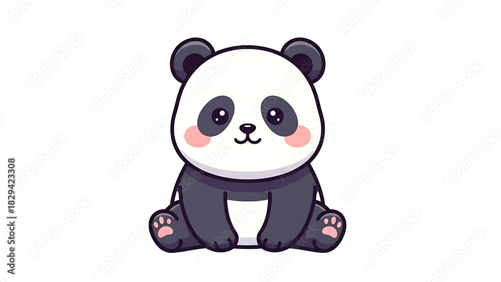 Naklejka premium Cute cartoon panda bear sitting and smiling, adorable baby panda illustration for kids and animal lovers