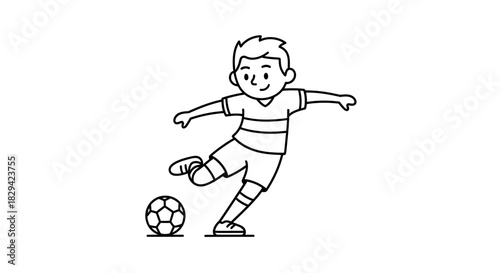 A young soccer player in action ready to kick the ball with enthusiasm and energy
