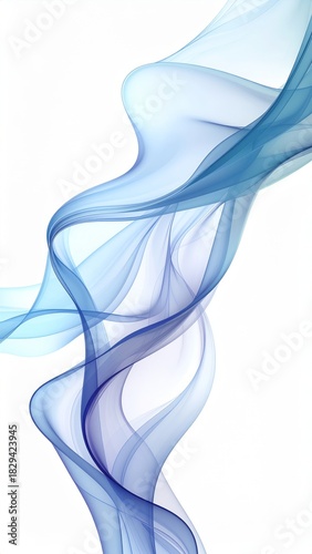 Smooth flowing translucent blue waves and lines on a white background abstract art