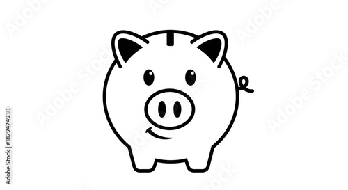 Adorable monochrome piggy bank illustration promoting savings and financial planning