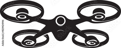 Quad drone silhouette in flight vector illustration