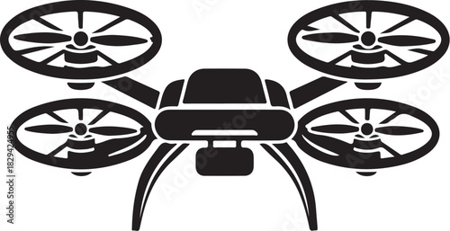 Quad drone silhouette in flight vector illustration